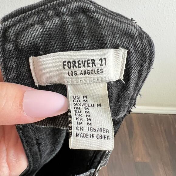 Forever 21 Black Mini Denim Overall Dress Women's M Country Western - Picture 5 of 5